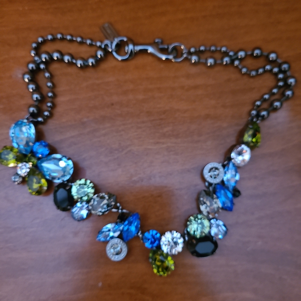 Rare Coach Poppy Gunmetal Multicolor Rhinestone Butterfly 16.5" Necklace